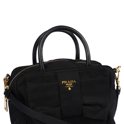 Prada Black Tessuto Fiocco Nylon Bow Detail Bag