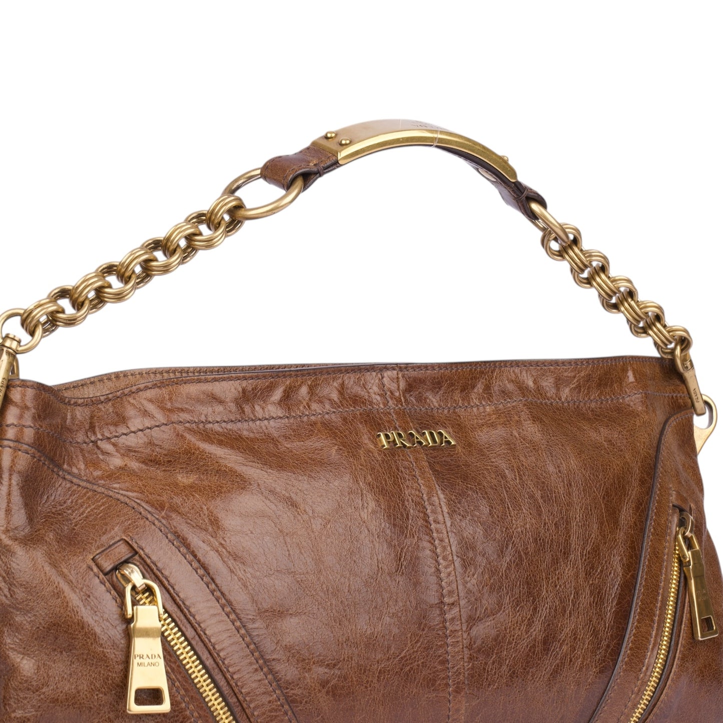Prada Vitello Leather Shine Chain Shoulder Bag