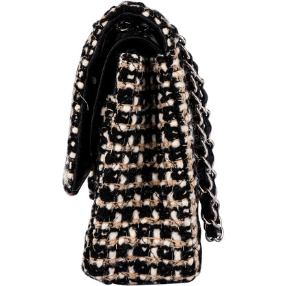 Chanel Quilted Tweed Medium Double Flap Crossbody Bag