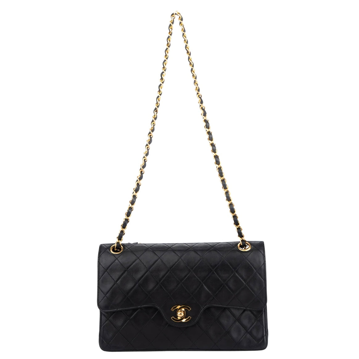 Chanel Quilted Lambskin 24K Gold Medium Double Flap Crossbody Bag