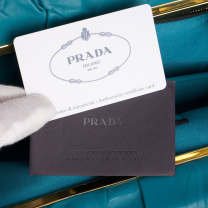 Prada Turquoise Pleated Satin Evening Clutch Bag