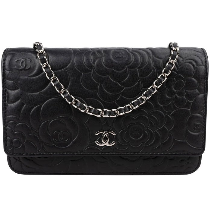 Chanel Camellia Embossed Lambskin Wallet On Chain Crossbody Bag