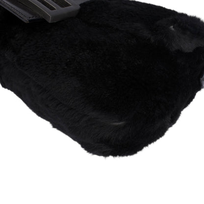Fendi Black Fur Baguette Handbag