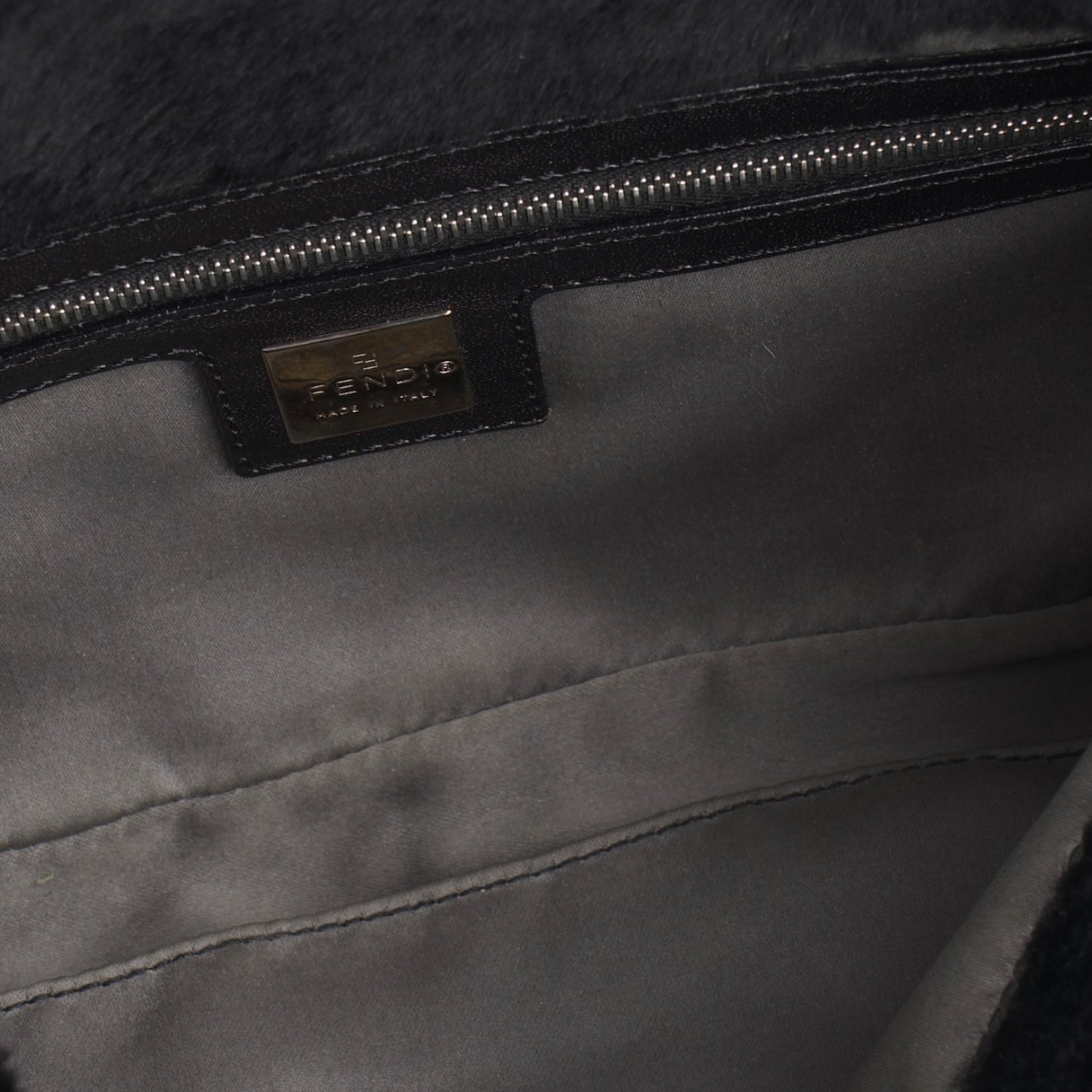 Fendi Black Fur Baguette Handbag