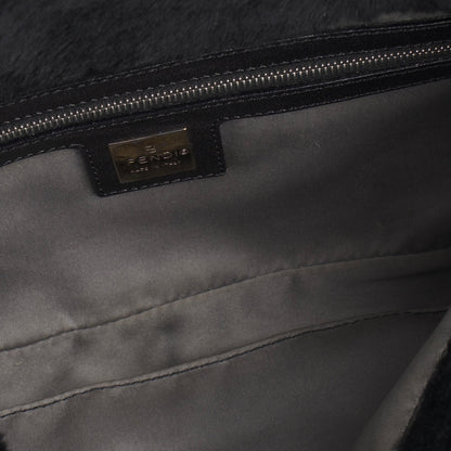Fendi Black Fur Baguette Handbag