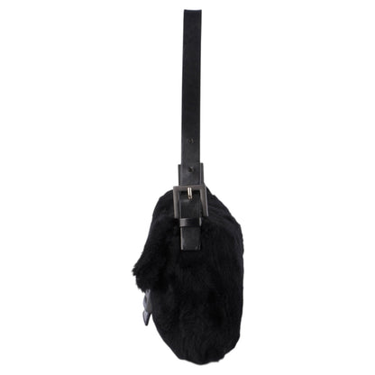 Fendi Black Fur Baguette Handbag