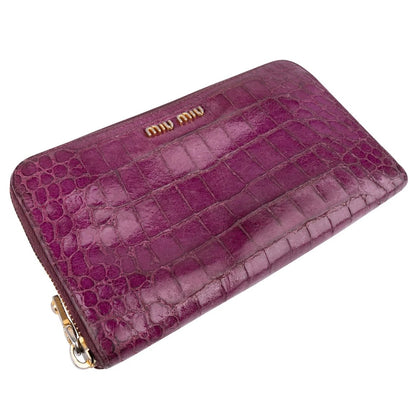 Miu Miu Crocodile Embossed Leather Zip Around Wallet