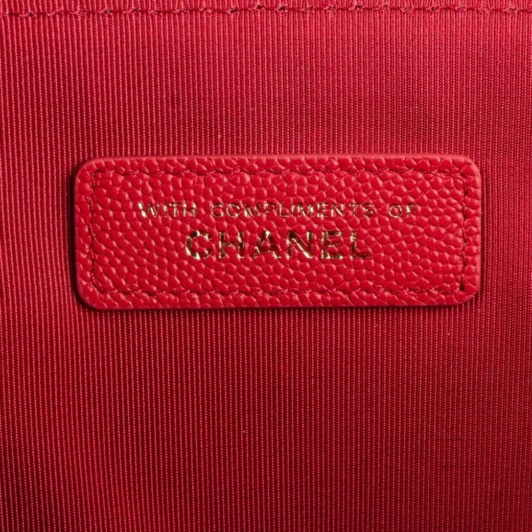 Chanel Rouge Quilted Caviar Leather CC Clutch