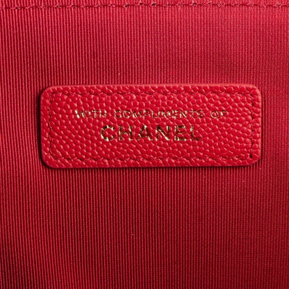 Chanel Rouge Quilted Caviar Leather CC Clutch