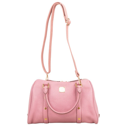 MCM Pebbled Leather Essential Studded Boston Handbag