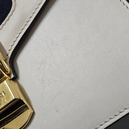 Gucci White Leather Sylvie Mini Top Handle Crossbody Handbag