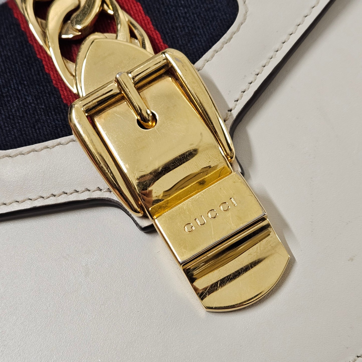 Gucci White Leather Sylvie Mini Top Handle Crossbody Handbag